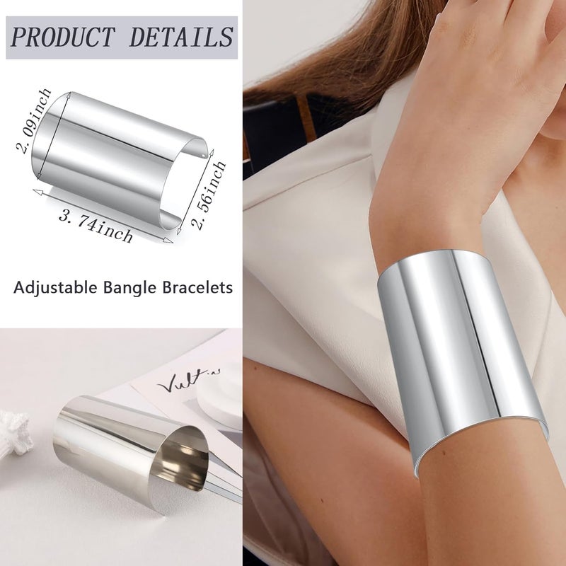 CASDAN 2Pcs Cuff Bangle Bracelets for Women Open Wide Bracelets Adjustable Wrist Cuff Wrap Bracelet - Image 2